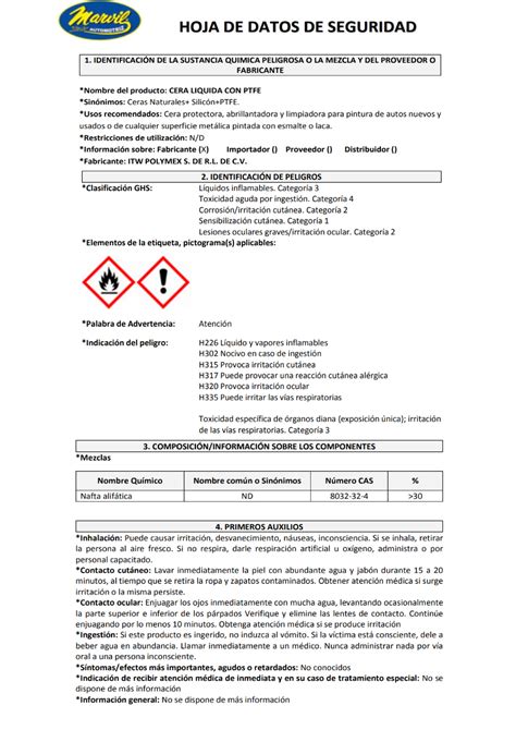 HOja de seguridad de cera Mecánica automotriz Studocu