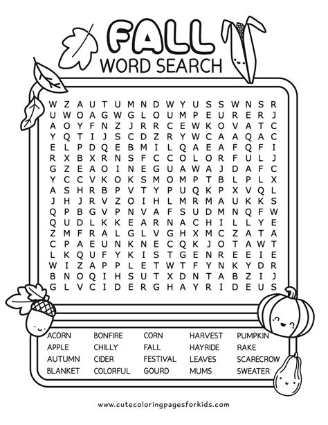 Free Fall Word Search Printables for Kids - Cute Coloring Pages For Kids