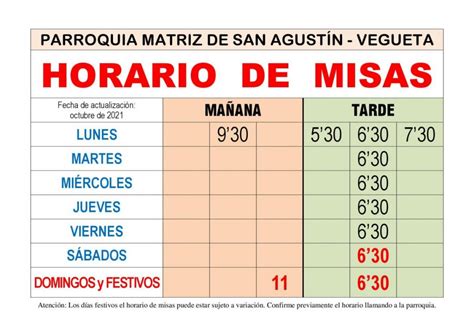 Horarios Parroquia Matriz de San Agustín