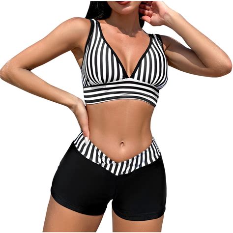 Zpanxa Bikini Sets For Women High Waisted Bathing Suits For Women Split Body Striped