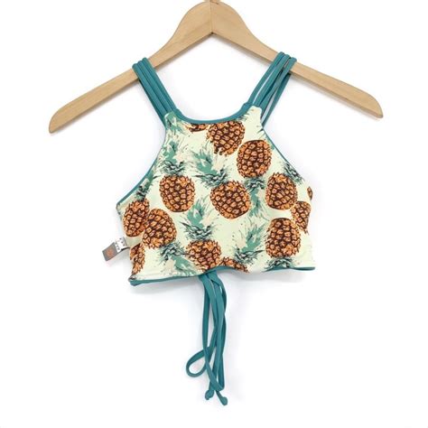 Maaji Pineapple Reversable Halter Bikini Teal L Gem