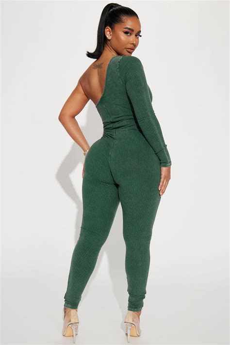 Olivia Mineral Wash Rib Jumpsuit Hunter Fashion Nova Jumpsuits