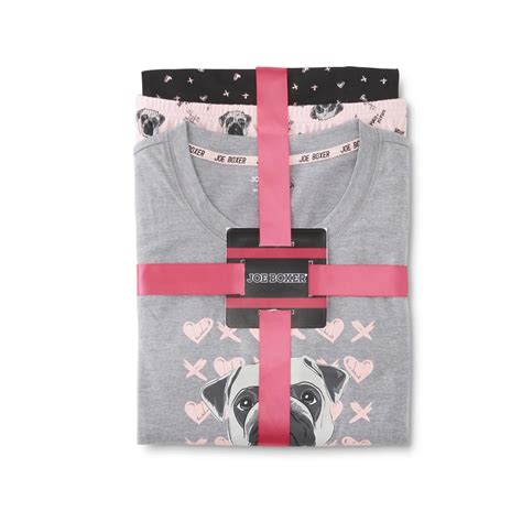Joe Boxer Womens Pajama Shirt Pants And Shorts Pugs And Kisses