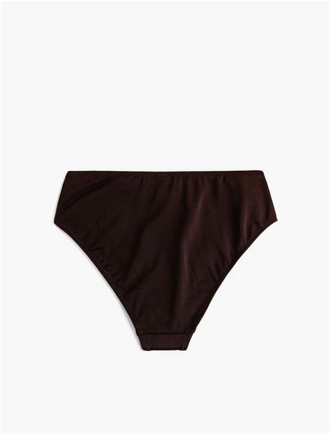 Kahve Kadın Aksesuar Detaylı Parlak Yüksek Bel Toparlayıcı Bikini Altı 5SAK00250MM Koton