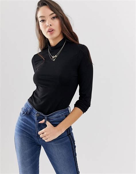 Asos Design Turtleneck Long Sleeve Top In Black Asos Womens Fashion