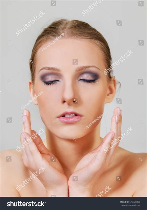 Attractive Blonde Topless Woman Dark Eye Stock Photo 576928420 Shutterstock