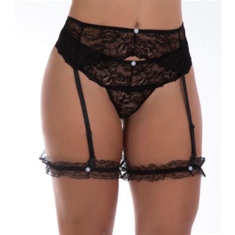 Conjunto Calcinha Perneira Trio Cinta Liga Sensual Gladiador Lingerie