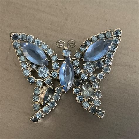 Vintage Rhinestone Butterfly Brooch Blue Rhinestone Etsy