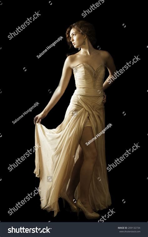 Sexy Brunette Woman Wearing Strapless Couture Stock Photo Shutterstock