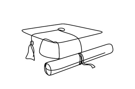 Dibujo De Una Línea De Gorro De Graduación Vector Premium