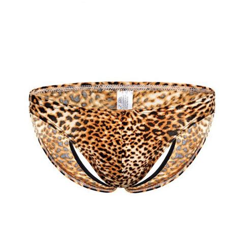 Sexy Leopard Back Hollow Bulge Pouch Thong Low Rise Sissy Underwear Mesh Lingerie For Men Briefs