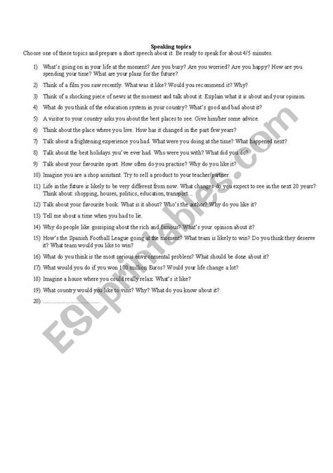 Speaking Topics Esl Worksheet By Rebotito