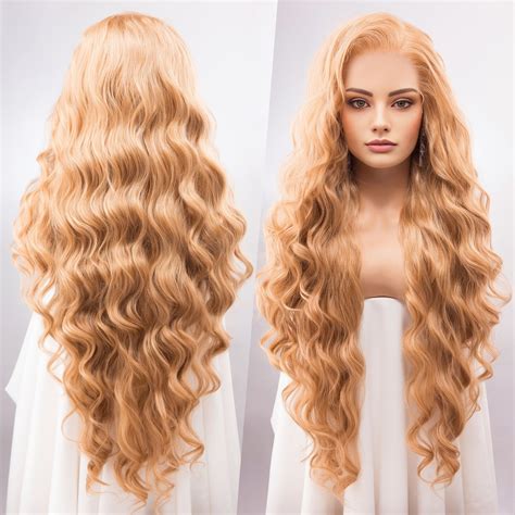Strawberry Blonde Wig Long Blonde Lace Front Wig 13 X 4 Large Lace Wig Golden Blonde Wavy Wig