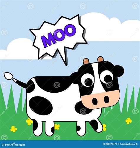 Cow Cartoon In Farm With Moo Sound Image Cow Says Moo For Kids