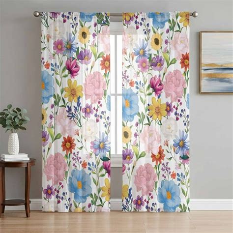 colorful floral spring sheer curtains   length  panels set