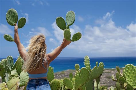 Premium Photo Cactus Arms Yoga Pose Young Woman Practicing Yoga Exercise