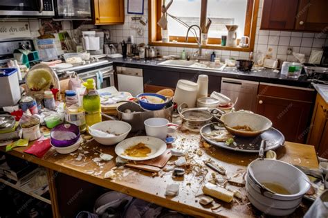 Premium Photo | Messy kitchen with dirty dishes on the counter and