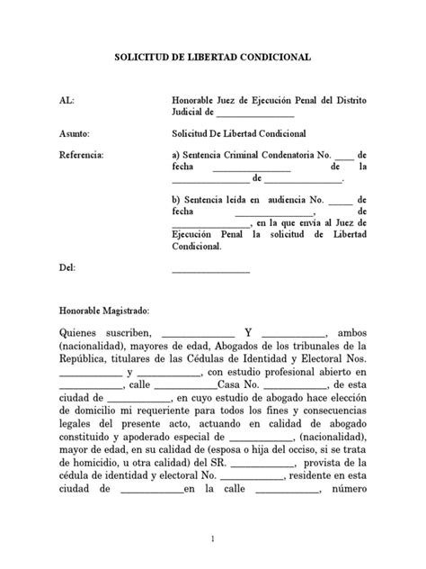 Solicitud De Libertad Condicional Pdf Sentencia Ley Castigos