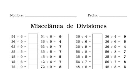 Hojas De Trabajo Con Ejercicios De División De Una Cifra ¿cómo Aprendo