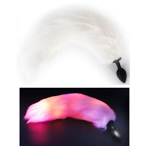 Plug Anal Em Silicone P Cauda Branca Led Iluminado X Cm Loja