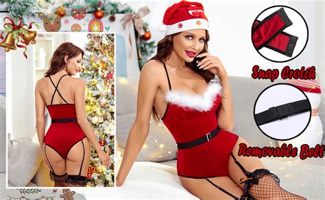 Avidlove Christmas Lingerie For Women With Garter Velvet Teddy Bodysuits Babydolls Chemises Set