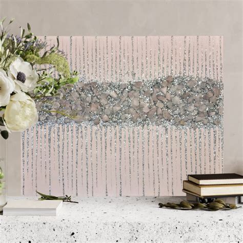 Glam Pink Glitter Rose Quartz Painting Light Pink Silver Wall Art