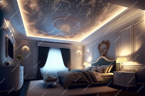 Premium AI Image | Luxury bedroom with lights on the ceiling