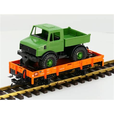 LGB 4010 G Niederbordwagen met Unimog belading | grootspoor.com