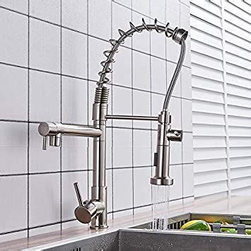Brushed Basin Kitchen Faucet Pull Out Dual Spouts Spring Brass Kitchen Faucet Hot And Cold Mixer