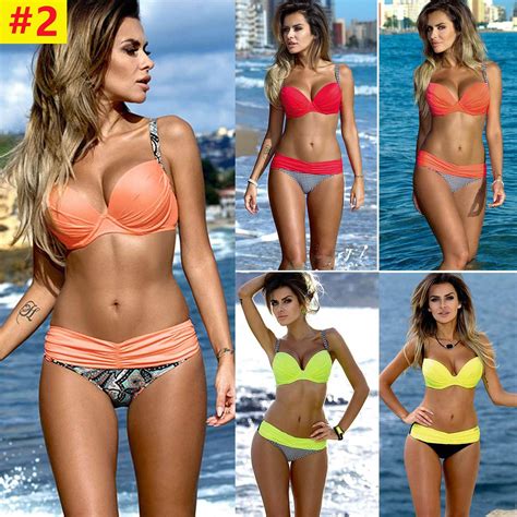 Women Push Up Bikini Set Bra Padded Swimwear Bandage Lady Swimsuit