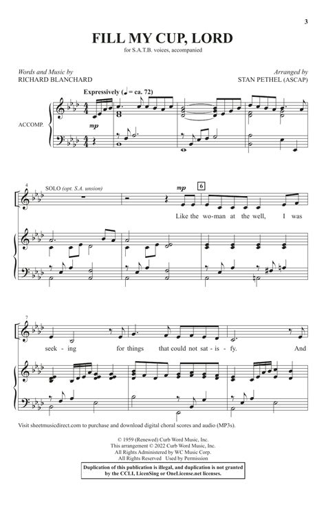 Richard Blanchard Fill My Cup Lord Arr Stan Pethel Sheet Music