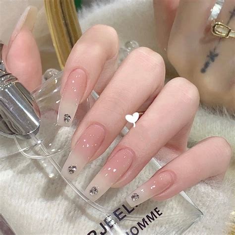 Nude Ombre Milky White Cream Nails Neutral Color Glitter Nails Press On Nails Chic Nails Ins