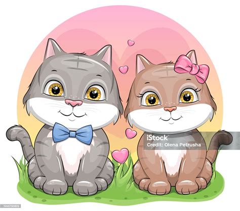 Vetores de Casal De Gatos De Desenho Animado Bonito e mais imagens de ...