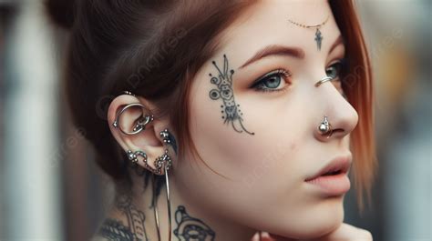 Woman Wearing Decorative Tattoos And Piercing Background Picture Of