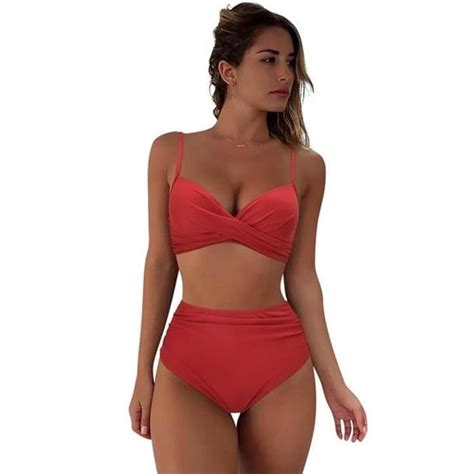Maillot De Bain Omkagi Bikini Taille Haute Pour Femmes Maillot De Bain Sexy Ensemble Deux Pi Ces