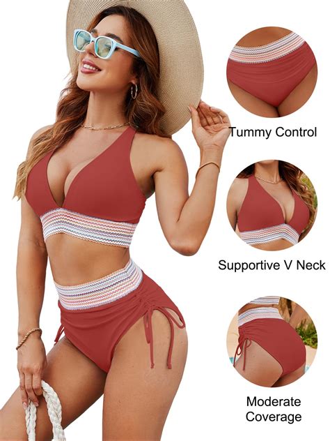 Snapklik Blooming Jelly Womens High Waisted Bikini Sets Tummy Control Bathing Suit Color
