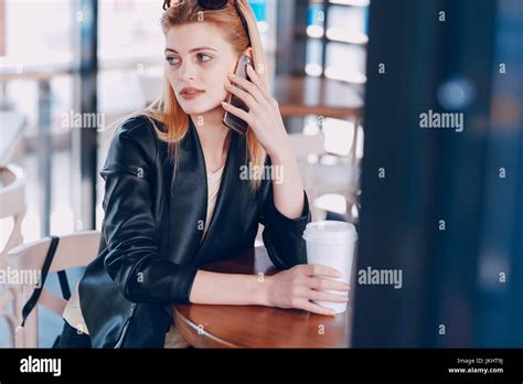 Beautiful Blonde In Cafe Stock Photo Alamy