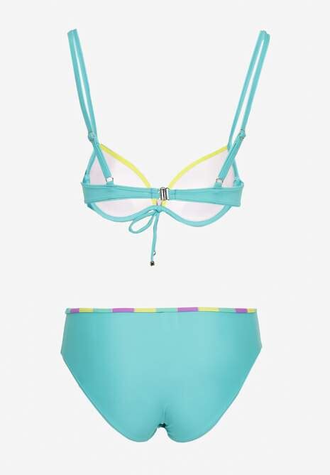 Miętowe 2 Częściowe Bikini Stanik Wiązany z Przodu z Usztywnieniem Majtki Typu Figi Vikisette