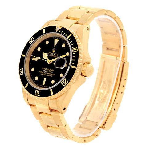 Rolex Submariner 18K Yellow Gold Black Dial 40mm Mens Watch 16618