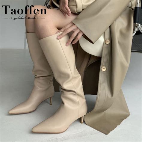Размер 33–43, женские сапоги до колена, Taoffen, туфли из натуральной ...