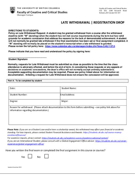 Fillable Online Late Withdrawal Form Faculty Of Creative And Critical