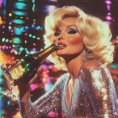 Portrait Of A Beautiful Blonde Girl With A Bottle Of Champagne Premium AI Generated Image