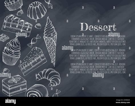 Desserts Bakery Shop Vector Banner Template Hand Drawn Cakes Bun Ice