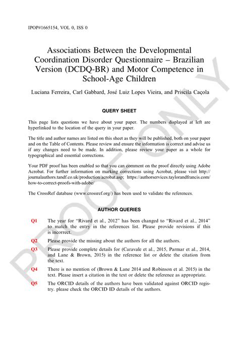 Pdf Associations Between The Developmental Coordination Disorder