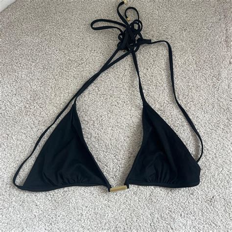 Black Zara Halter Bikini Top With Gold Detailing Depop