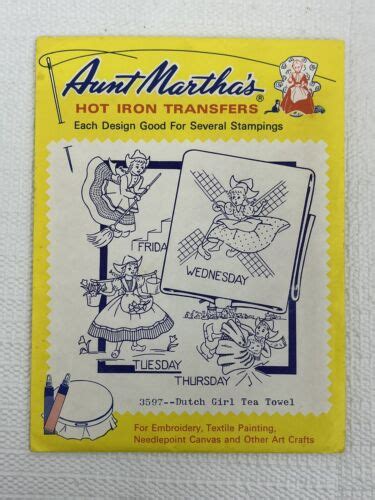 Aunt Marthas Hot Iron Transfers Day Of The Week Tea Towels 3597