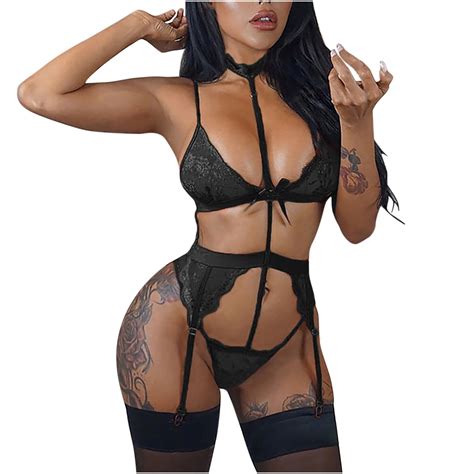 Gersome Women S Sexy Embroidered Lace Lingerie Set Garter Belt Underwire Push Up Bra And Panty