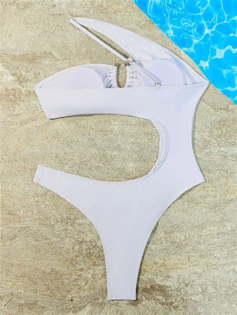 2024 New Style Solid Color One Shoulder One Piece Sexy Bikini Cutout Swimsuit With Metal