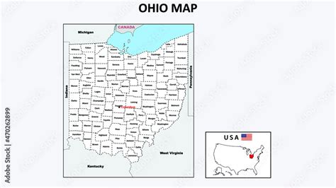 ohio map. political map of ohio with boundaries in white color. Coloso