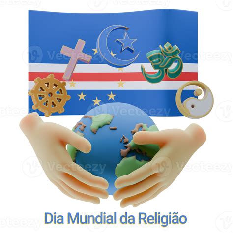 Flashy 3D renders of World Religion Day Written in Cape Verde Languages